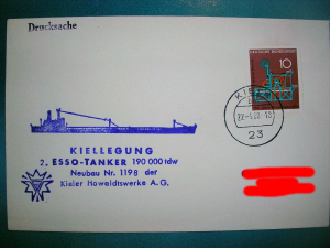 Kiellegung 2. Esso-Tanker Kiel 22.01.1988 naval postmark