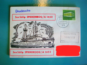 A 1452 Seeschlepper "Spiekeroog" naval postmark Kiel 1972