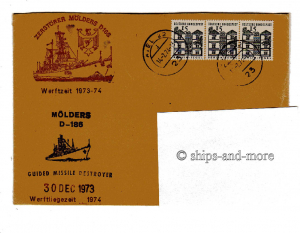 D 186 "Mölders" destroyer naval postmark Kiel 14.2.1974