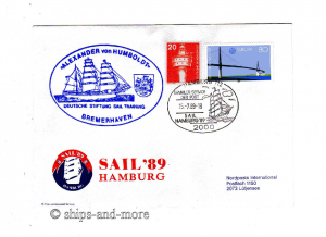 "Alexander von Humboldt" sail ship naval postmark 15.7.89
