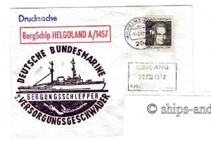 A 1457 Bergungsschlepper "Helgoland", Wilhelmshaven 9.2.72 naval postmark