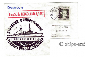 A 1457 Bergungsschlepper "Helgoland", Wilhelmshaven 9.2.72 Schiffspost