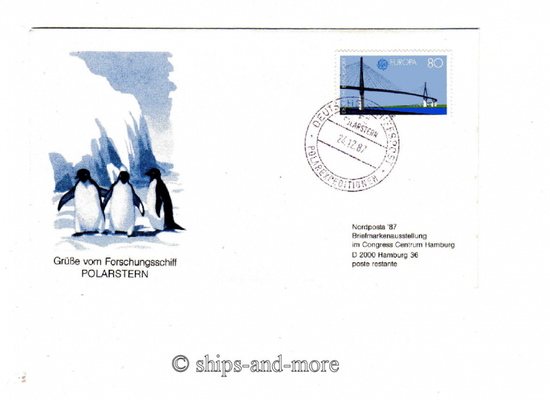 Exploring vessel "Polarstern" naval postmark 24.12.1987