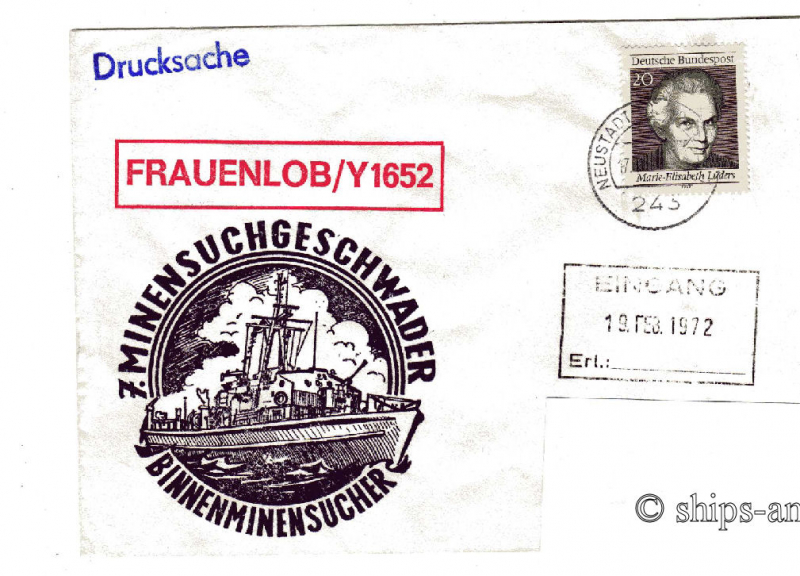 Y 1652 "Frauenlob" Neustadt 17.2.72 naval postmark