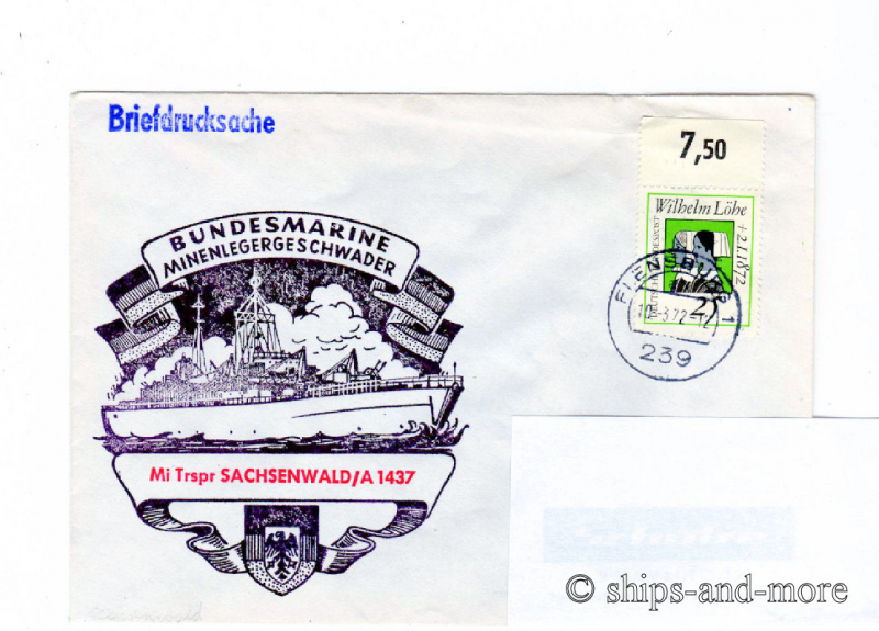 A 1437 "Sachsenwald" Minentransporter naval postmark Flensburg 10.3.72