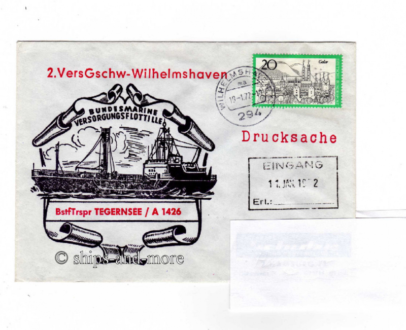A 1426 "Tegernsee" supply ship naval postmark Wilhelmshaven 10.1.72