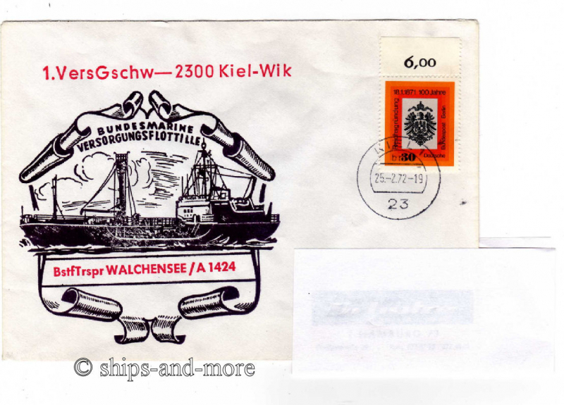 A 1424 "Walchensee" supply ship naval postmark Kiel 25.2.72
