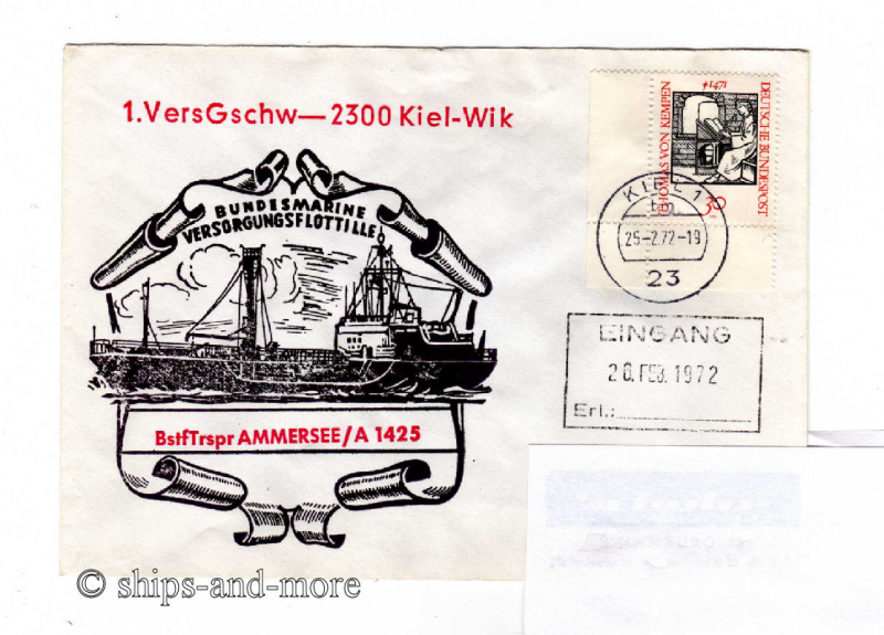 A 1425  "Ammersee" supply ship naval postmark Kiel 25.2.72