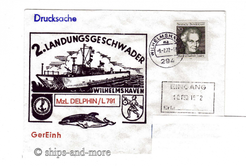 L 791 MzL "Delphin" Landungsschiff Schiffspostbeleg Wilhelmshaven 9.2.72