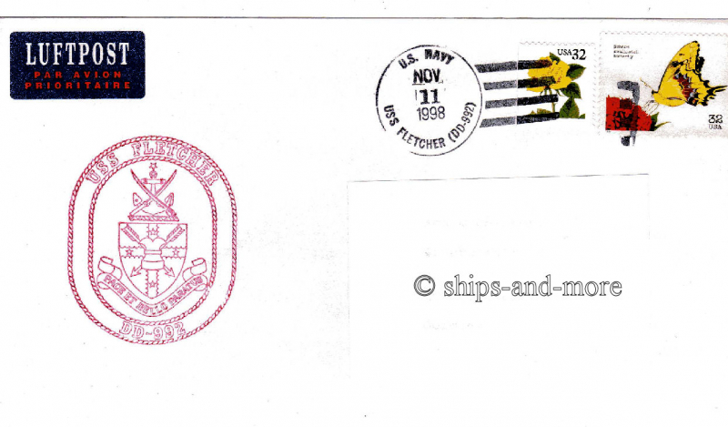 DD-992 USS "FLETCHER" 11 Nov 1998 naval postmark