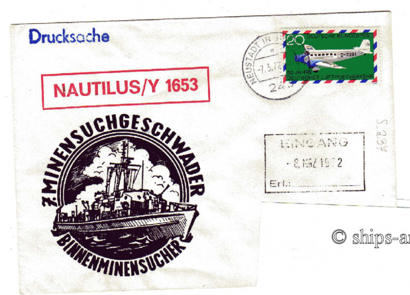 Y 1653 "Nautilus" Neustadt 7.3.72 minesweeper naval postmark