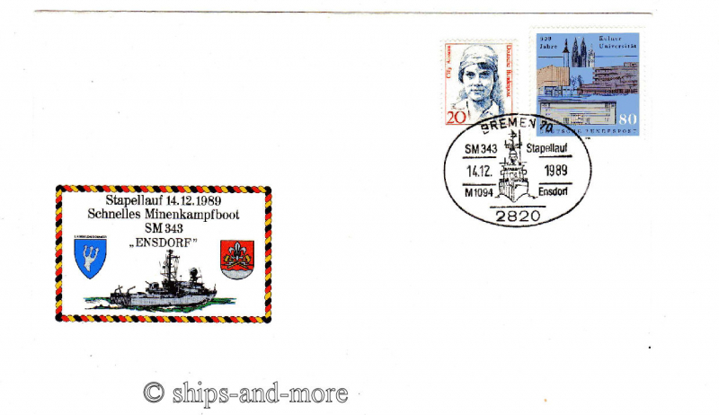 M 1094 / SM 343 "Ensdorf", Launch 14.12.1989 naval postmark