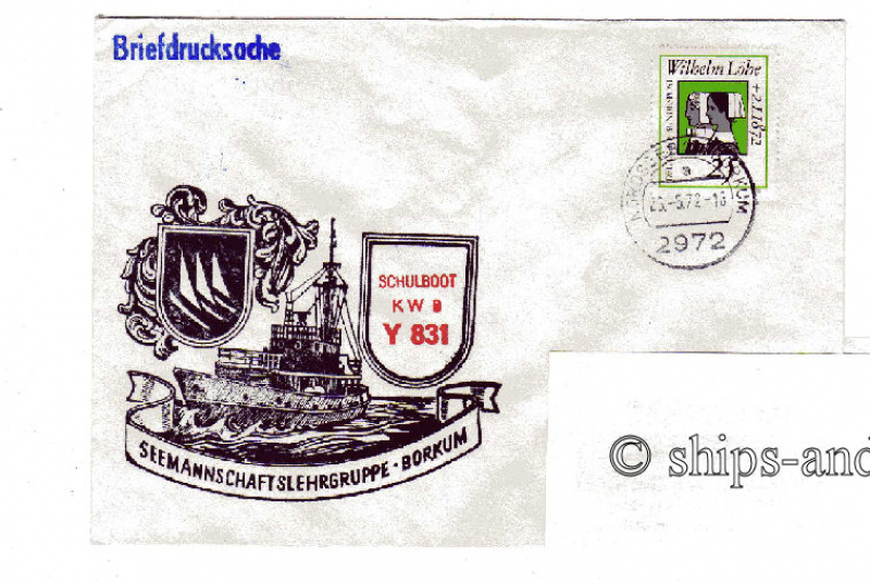 Y 831 Schulboot "KW 8", Borkum 26.5.72 naval postmark