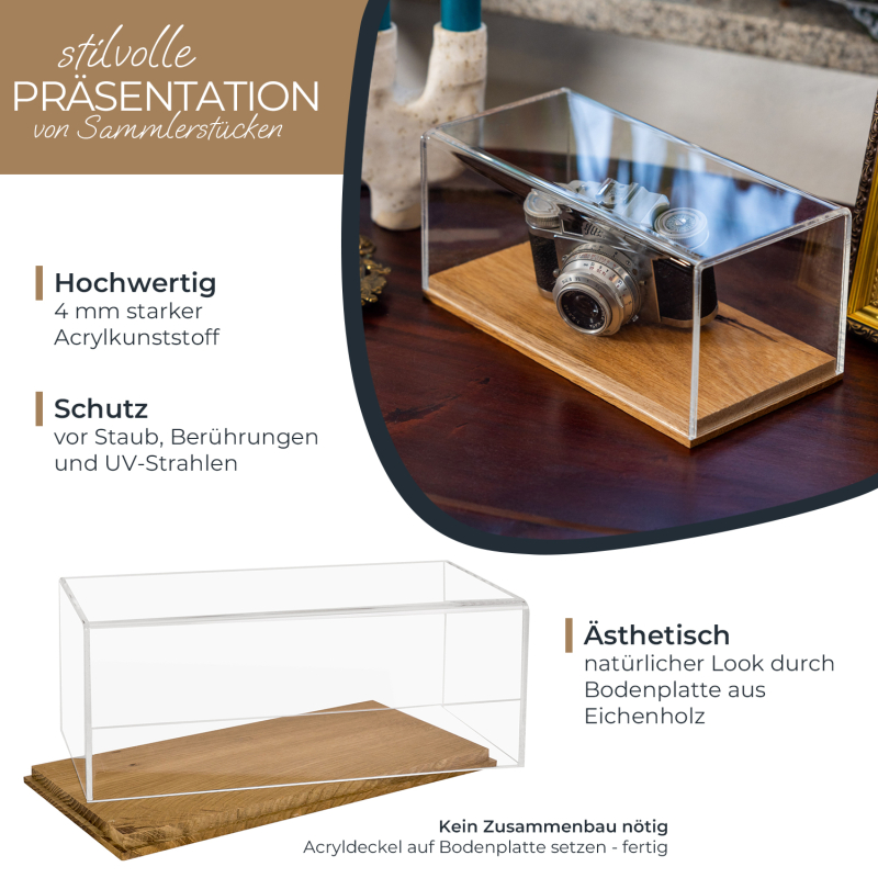 34 cm Acrylvitrine mit Holzboden (1 St.) 34 x 16 x 14 cm LxBxH